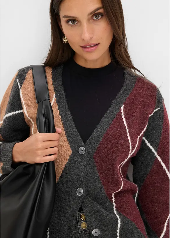 Oversized cardigan med jacquardm&oslash;nster, bonprix
