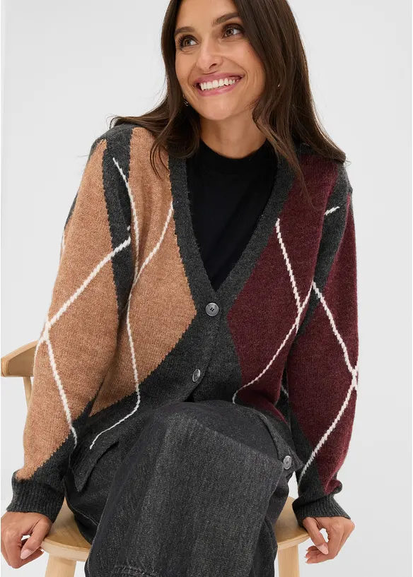 Oversized cardigan med jacquardm&oslash;nster, bonprix