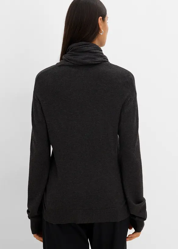 Finstrikket cardigan med skjerf, bonprix