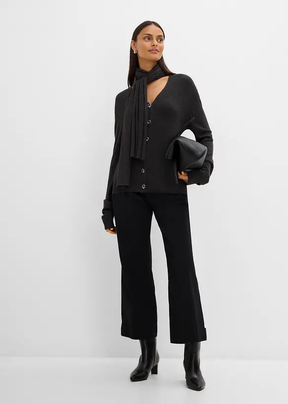 Finstrikket cardigan med skjerf, bonprix