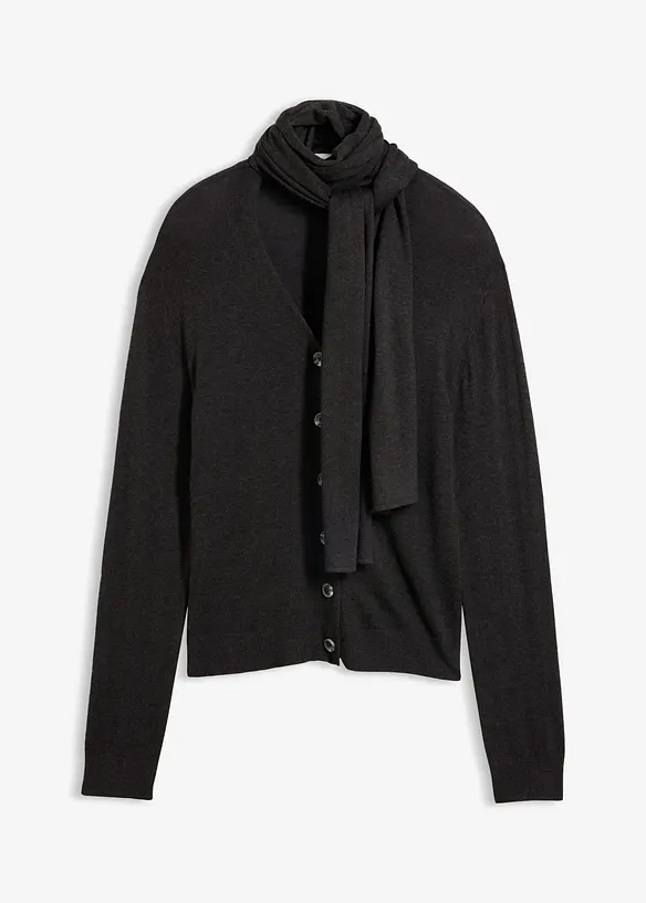 Finstrikket cardigan med skjerf, bonprix