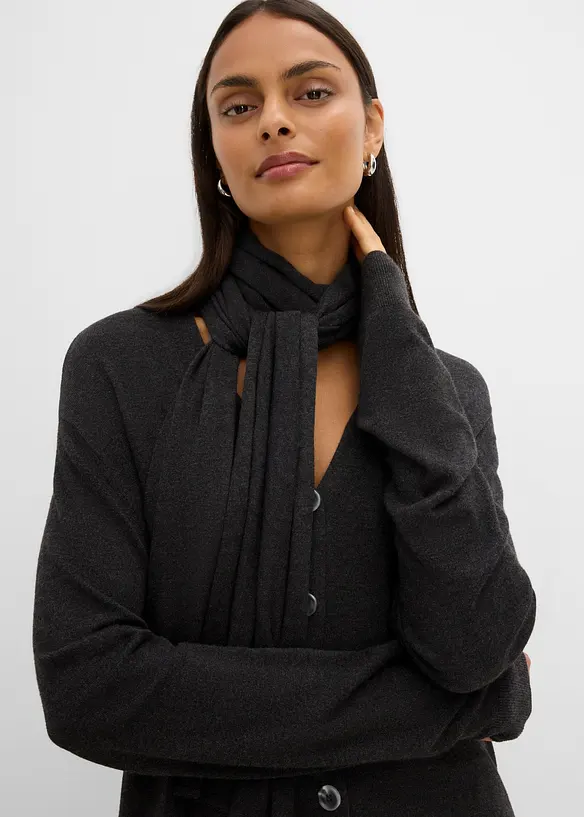 Finstrikket cardigan med skjerf, bonprix