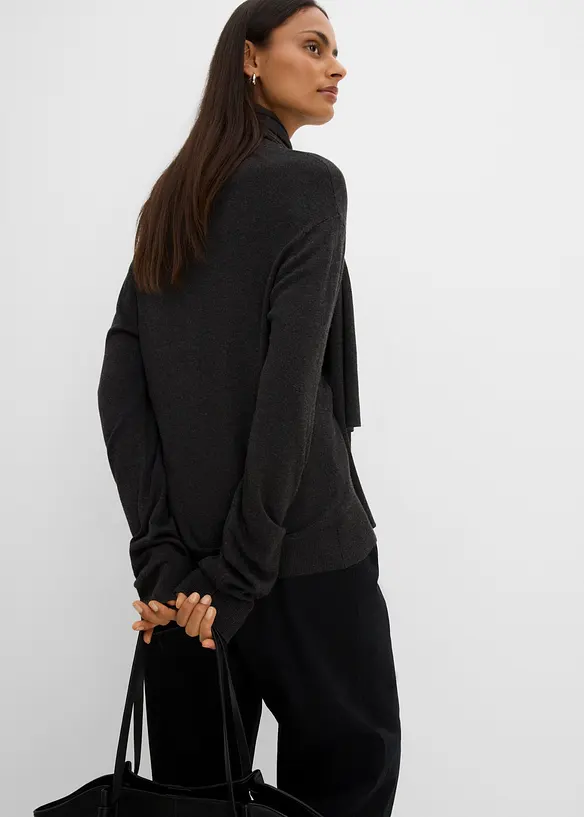 Finstrikket cardigan med skjerf, bonprix