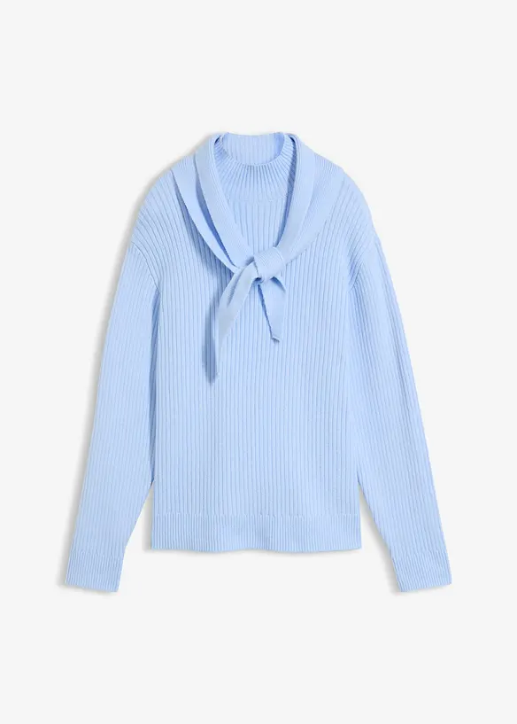 Grovstrikket turtleneck genser med skjerf, bonprix