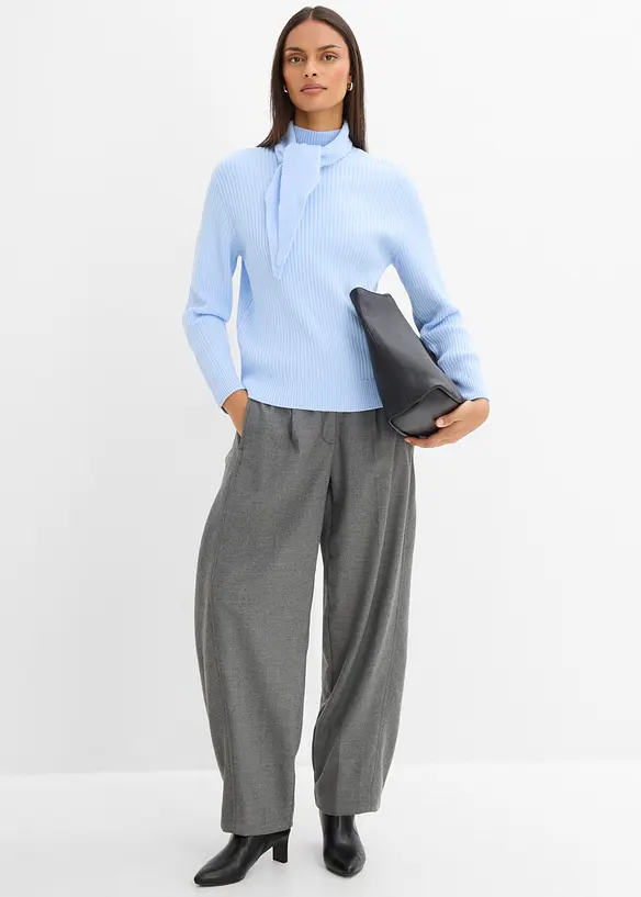 Grovstrikket turtleneck genser med skjerf, bonprix