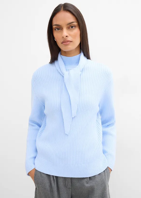 Grovstrikket turtleneck genser med skjerf, bonprix