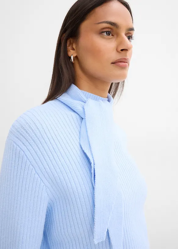 Grovstrikket turtleneck genser med skjerf, bonprix
