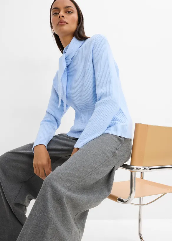 Grovstrikket turtleneck genser med skjerf, bonprix
