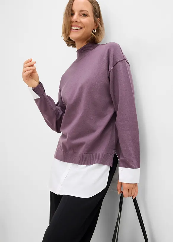 Oversized genser med blusedetaljer, bonprix