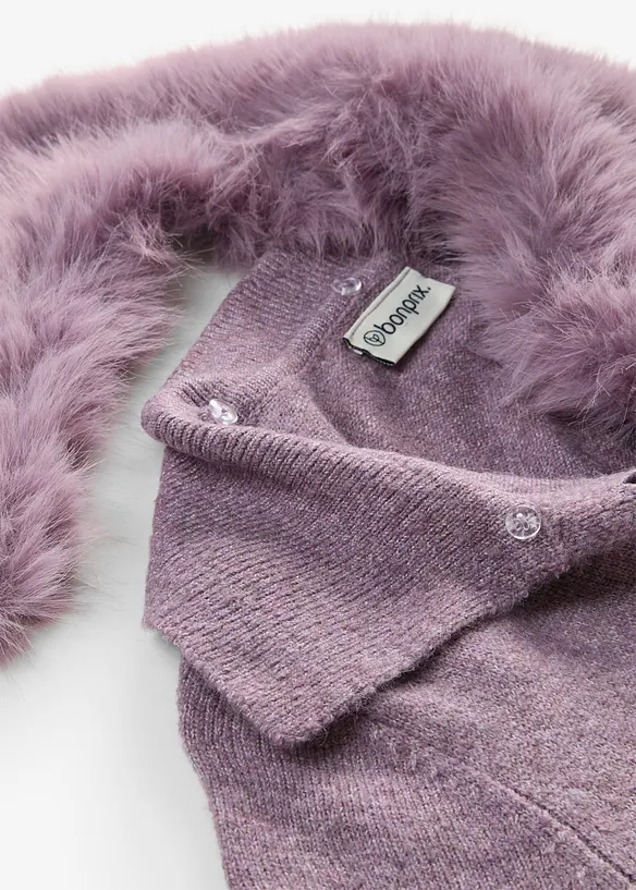 Innsvingt cardigan med fuskepelskrage, bonprix