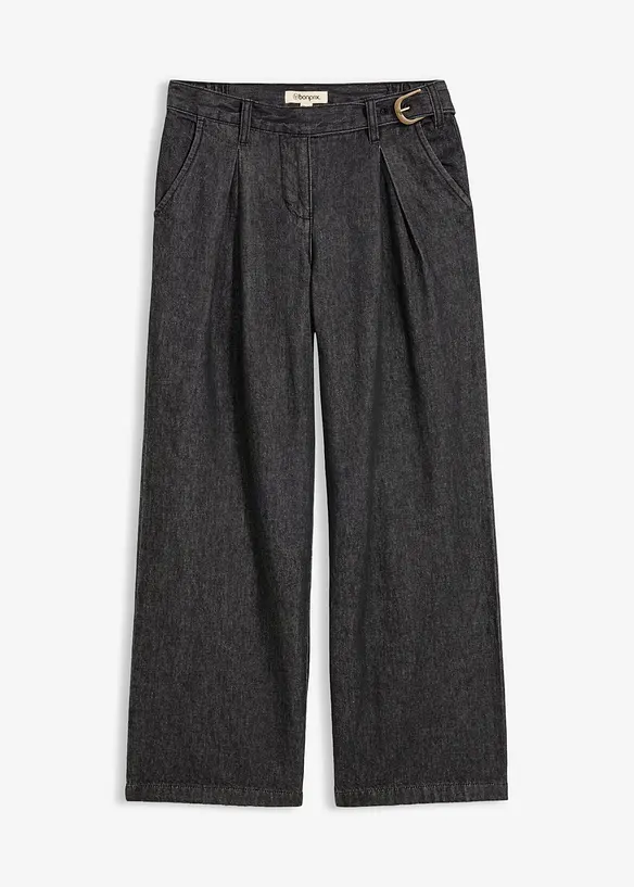 Wide leg jeans med legg, bonprix