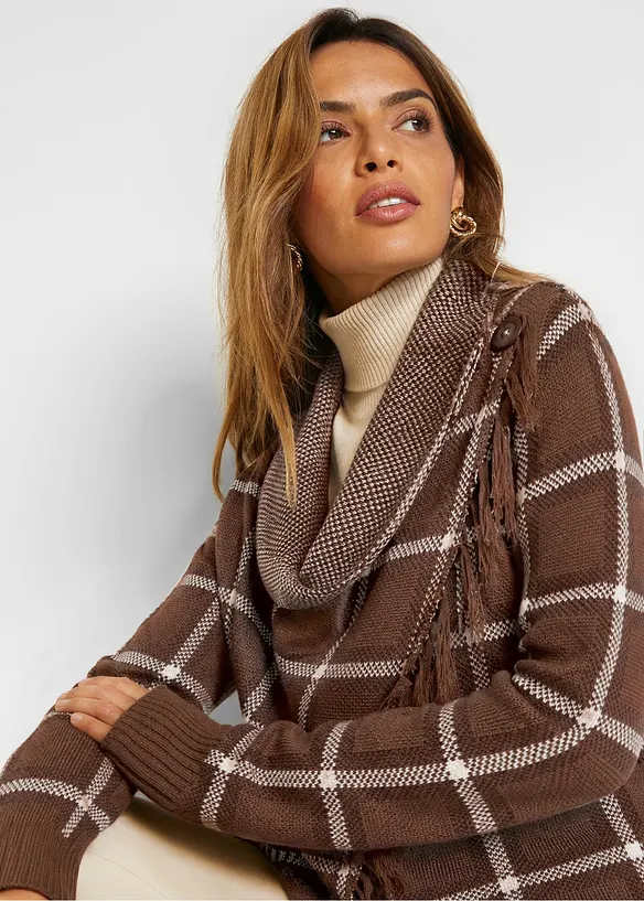 Lang cardigan med frynser, bonprix