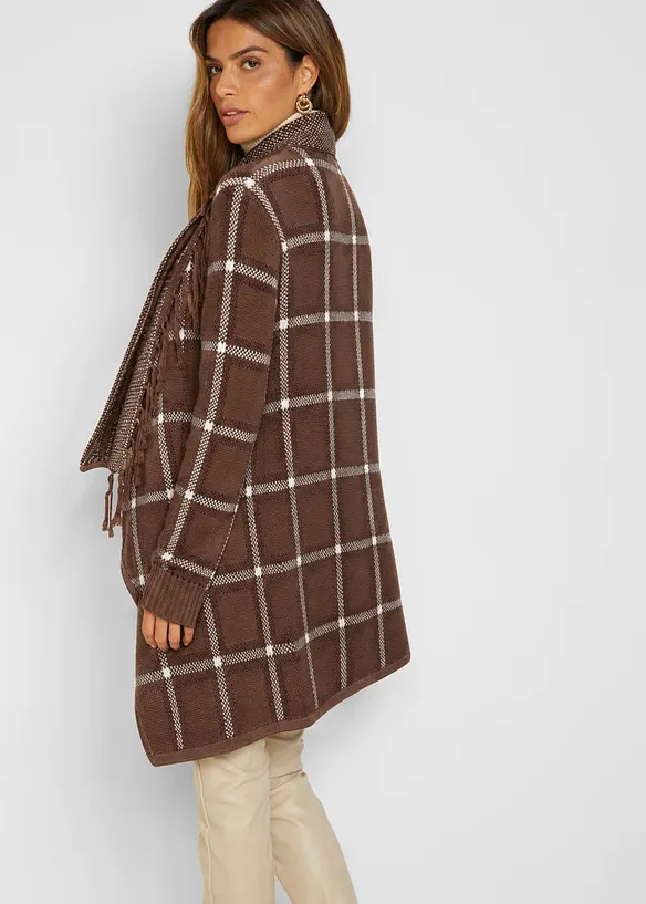 Lang cardigan med frynser, bonprix
