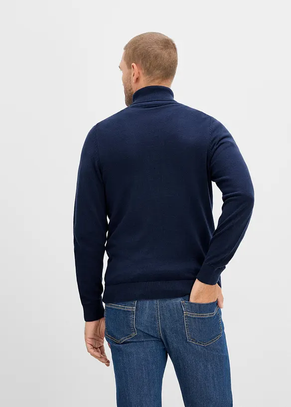 Finstrikket genser med f&oslash;rsteklasses merinoull og rullekrage, slim fit, bonprix