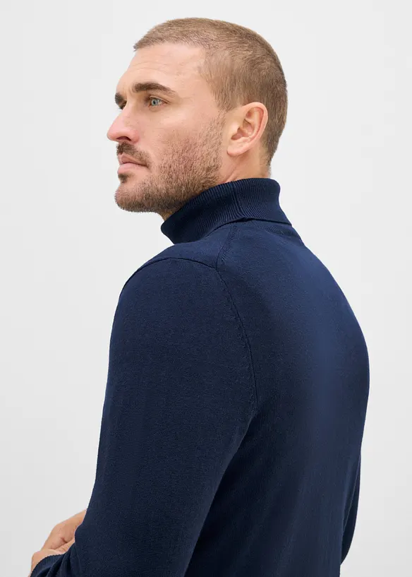 Finstrikket genser med f&oslash;rsteklasses merinoull og rullekrage, slim fit, bonprix