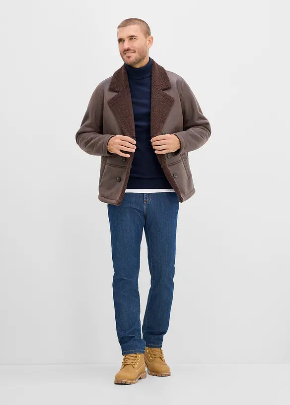 Finstrikket genser med f&oslash;rsteklasses merinoull og rullekrage, slim fit, bonprix
