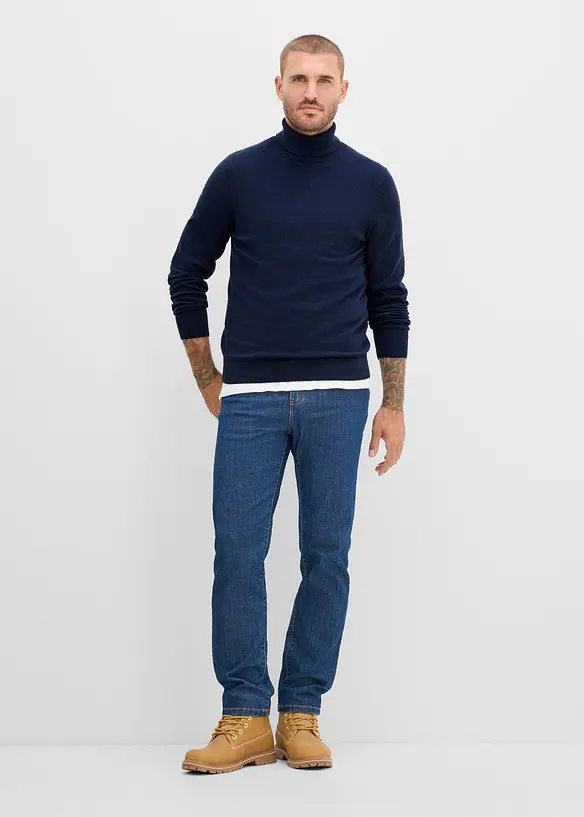 Finstrikket genser med f&oslash;rsteklasses merinoull og rullekrage, slim fit, bonprix