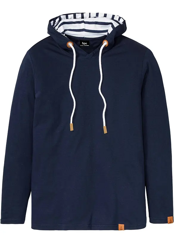 Langermet shirt med hette, av &oslash;kologisk bomull, bonprix