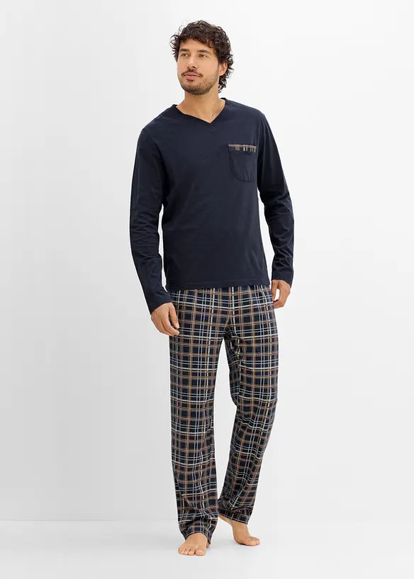 Pyjamas med &oslash;kologisk bomull og lange ermer, bonprix