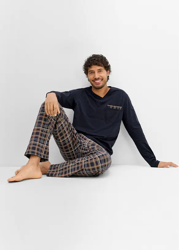 Pyjamas med &oslash;kologisk bomull og lange ermer, bonprix