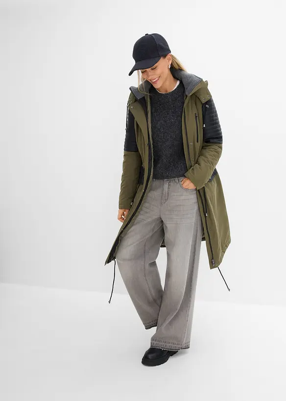 Lang parkas med besetning i imitert skinn, bonprix