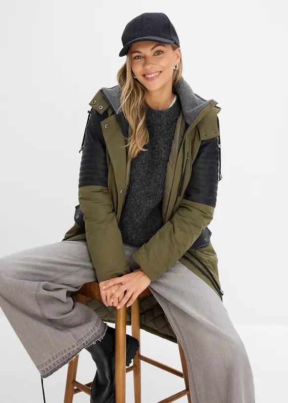 Lang parkas med besetning i imitert skinn, bonprix