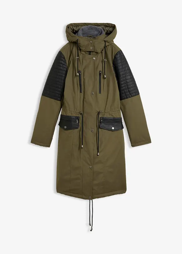 Lang parkas med besetning i imitert skinn, bonprix