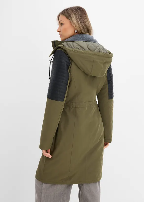 Lang parkas med besetning i imitert skinn, bonprix