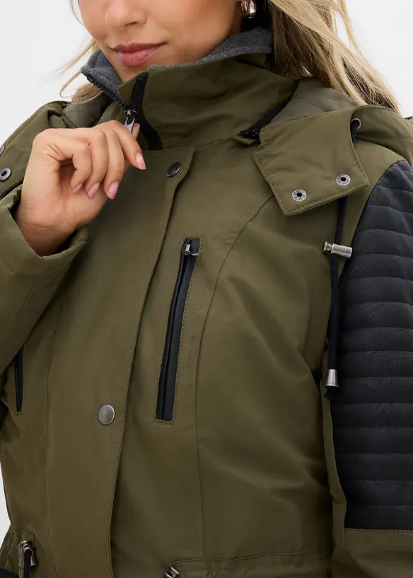 Lang parkas med besetning i imitert skinn, bonprix