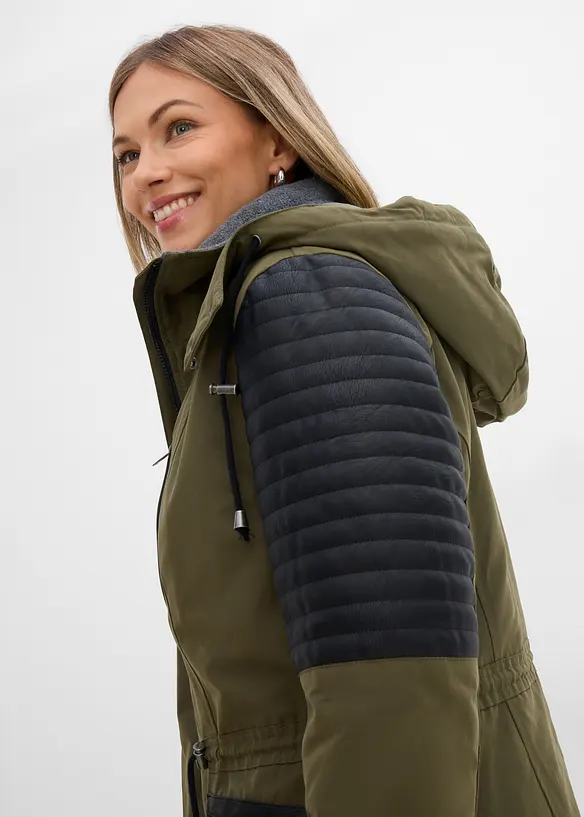 Lang parkas med besetning i imitert skinn, bonprix