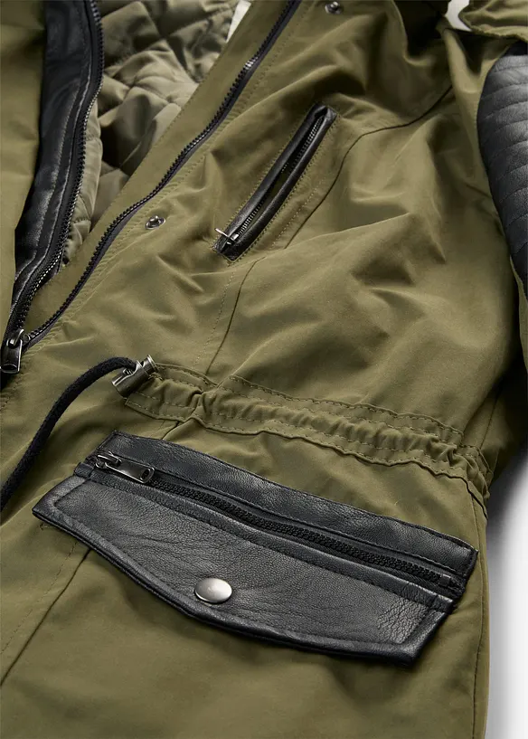 Lang parkas med besetning i imitert skinn, bonprix