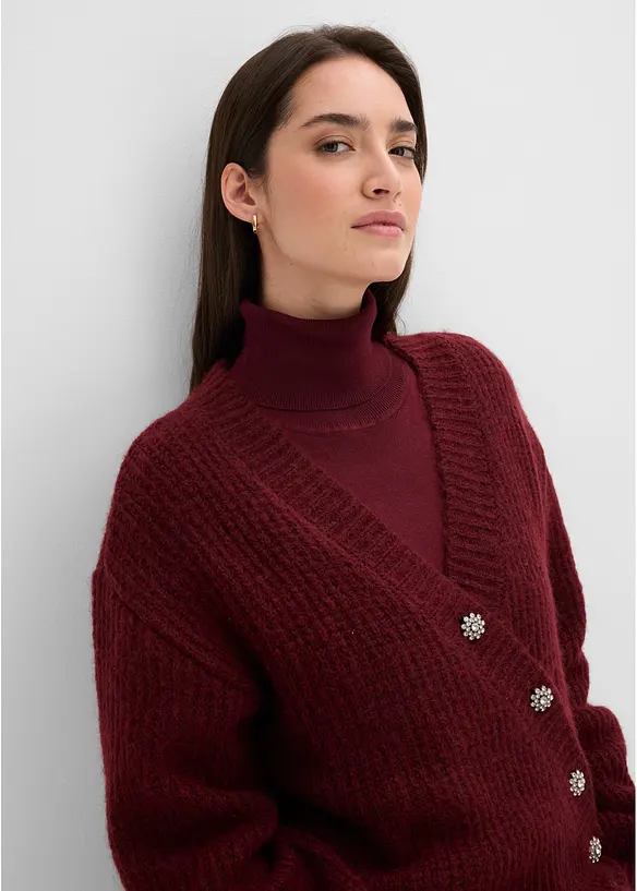 Grovstrikket cardigan i myk garnmiks med ull, bonprix