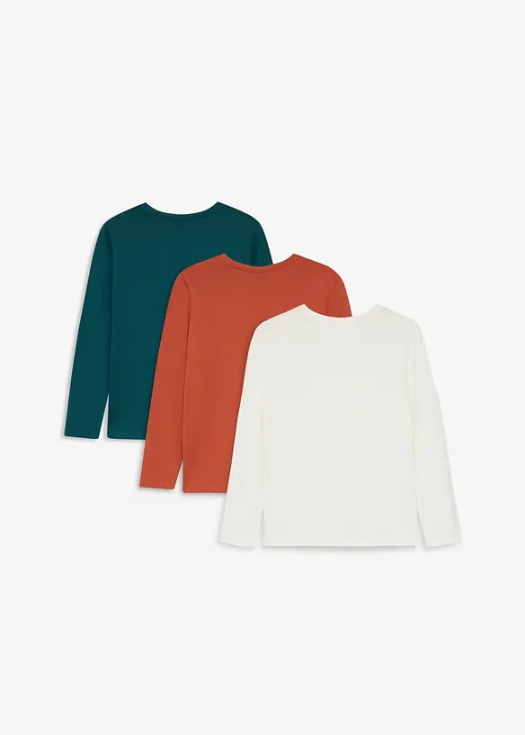 Langermet topp med &oslash;kologisk bomull (3-pack), bonprix