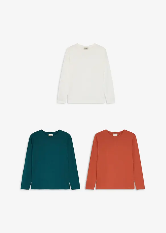 Langermet topp med &oslash;kologisk bomull (3-pack), bonprix