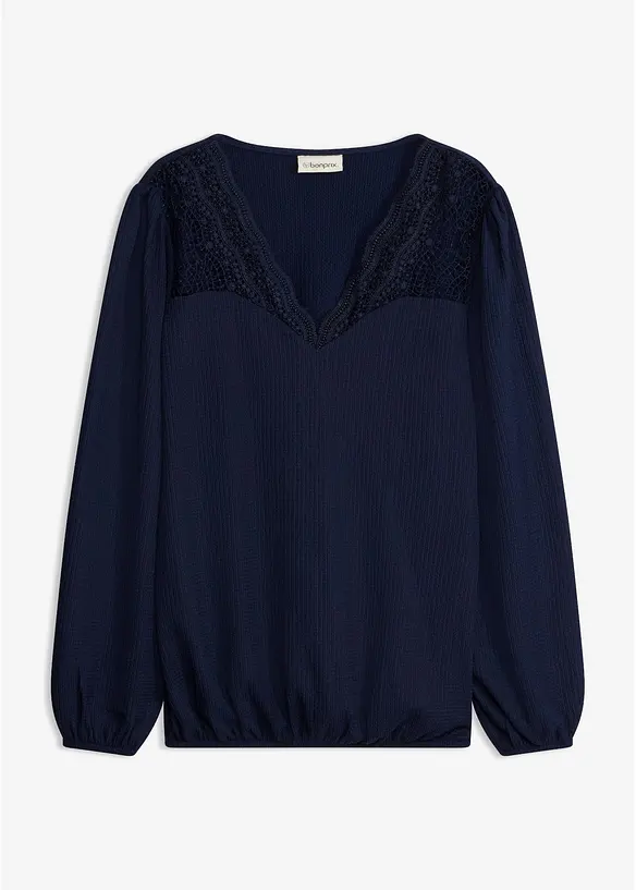 Langermet topp med blonde, bonprix