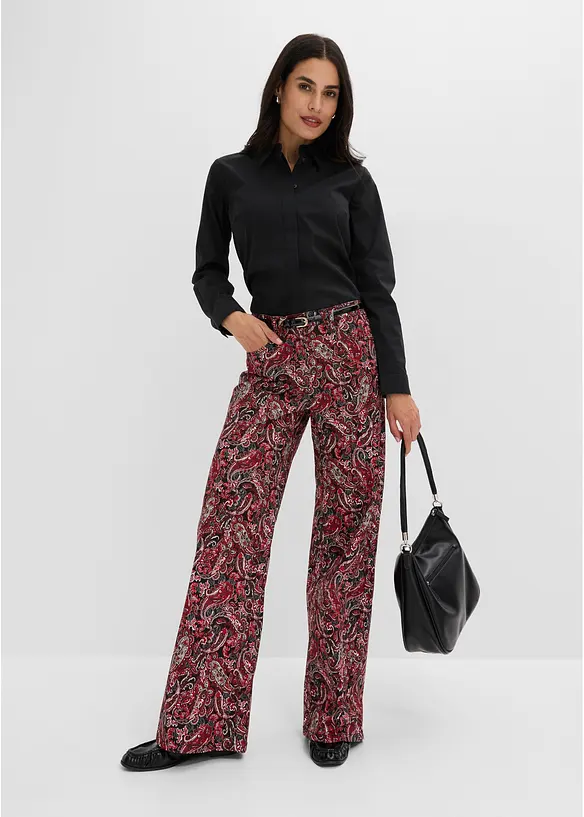 Wide Leg-stretchbukse med bomull, bonprix