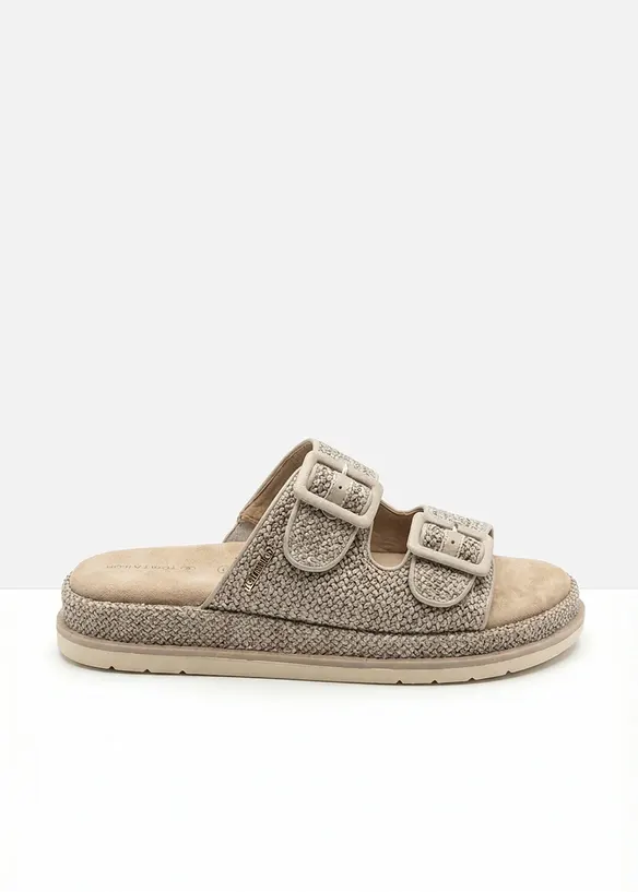 Slip-in sandaler i heklet stil med plat&aring;s&aring;ler fra Tom Tailor, Tom Tailor