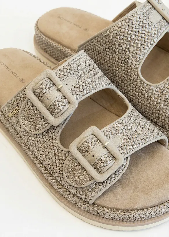 Slip-in sandaler i heklet stil med plat&aring;s&aring;ler fra Tom Tailor, Tom Tailor