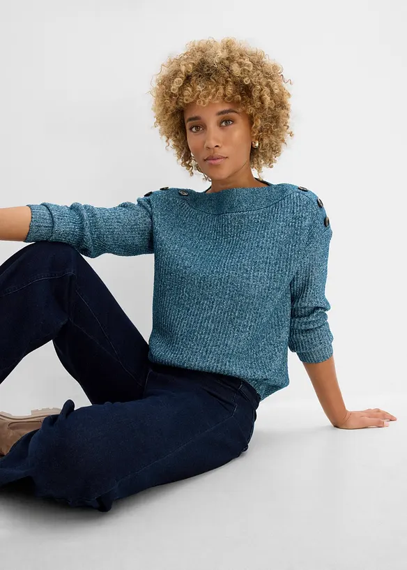 Oversized genser med knapper, bonprix