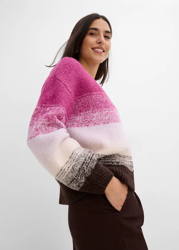 Grovstrikket cardigan i myk garnmiks med ull, bonprix