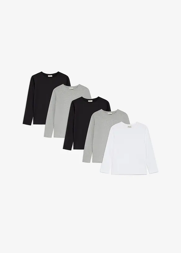 Langermet, tynn genser med &oslash;kologisk bomull (5-pack), bonprix