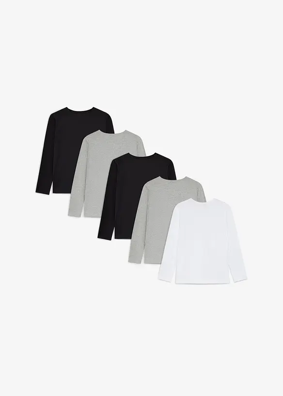 Langermet, tynn genser med &oslash;kologisk bomull (5-pack), bonprix