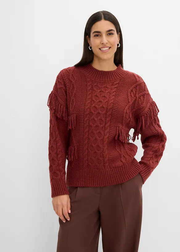 Oversized genser med frynser, bonprix