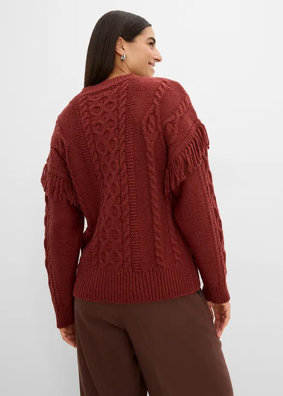 Oversized genser med frynser, bonprix