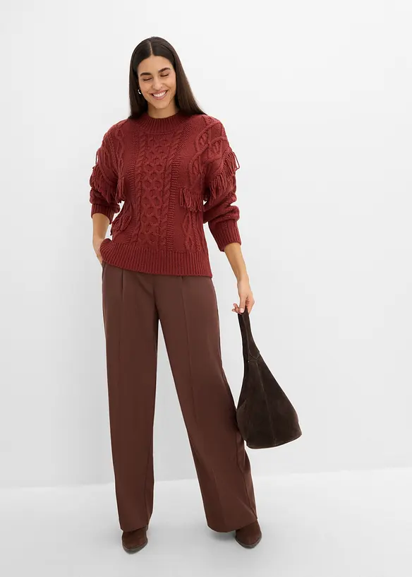 Oversized genser med frynser, bonprix