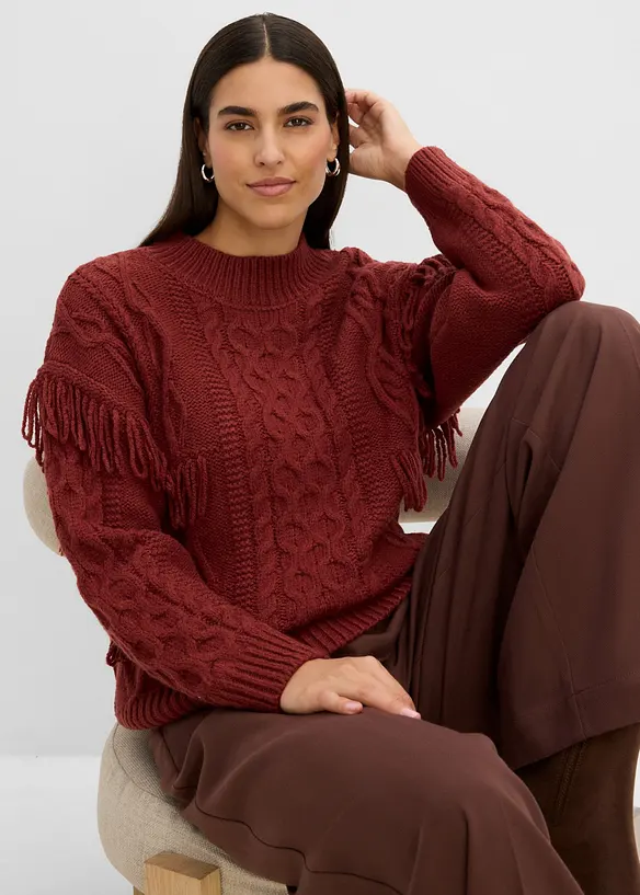 Oversized genser med frynser, bonprix