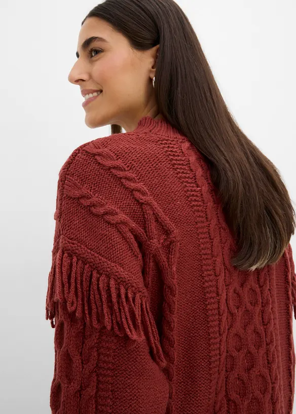 Oversized genser med frynser, bonprix