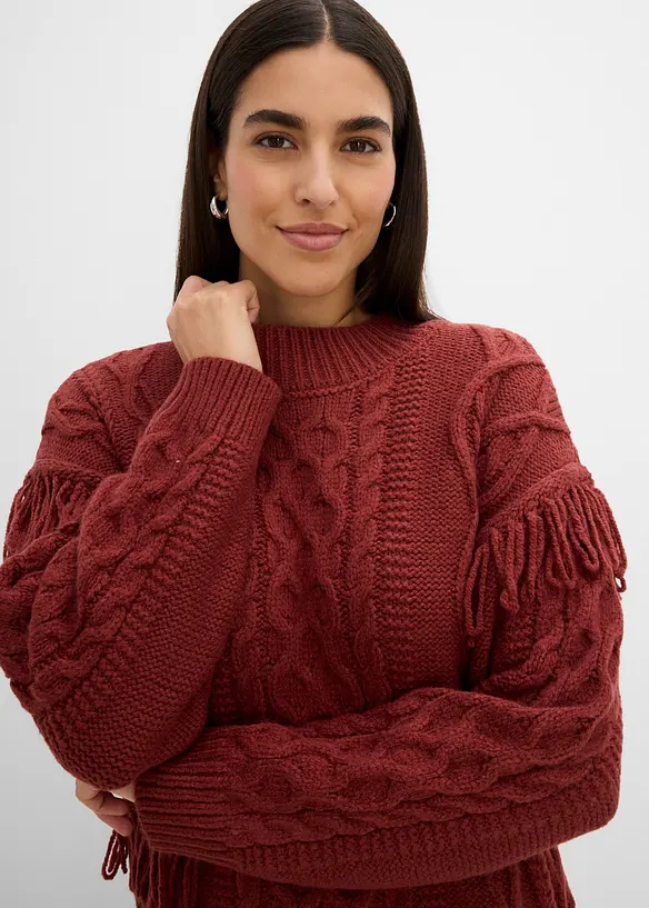 Oversized genser med frynser, bonprix