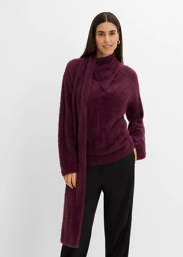 Oversized genser med skjerf, bonprix