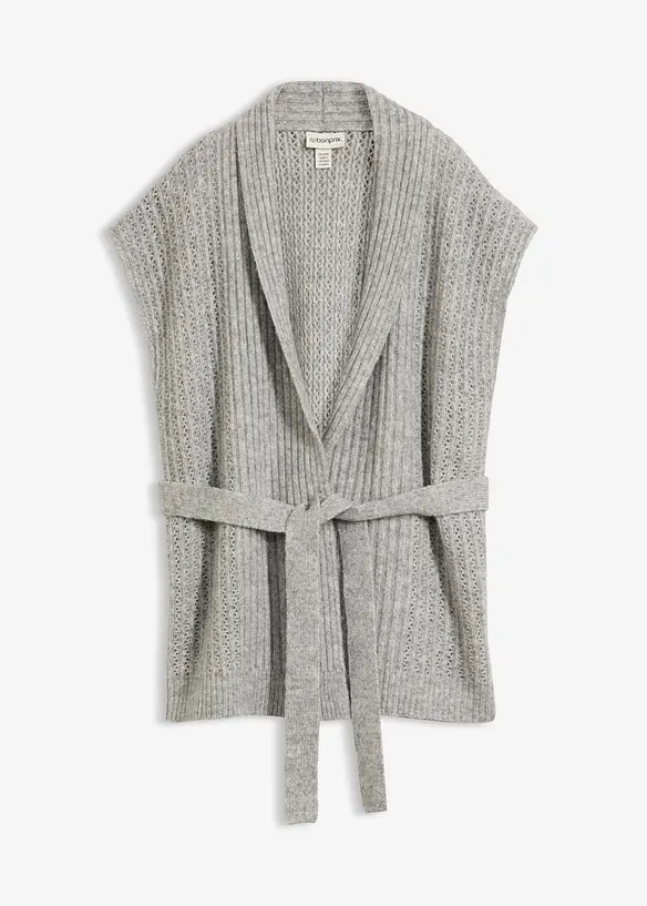Strikket vest i myk ullmiks med hullm&oslash;nster, bonprix
